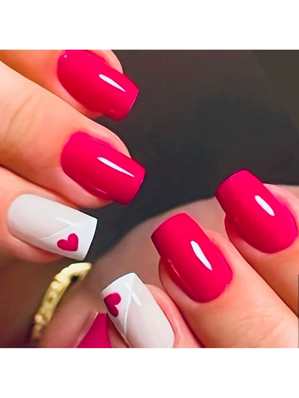New - 24pcs -Glossy -Rose Red -Reusable Press-On Nails with Heart Designs